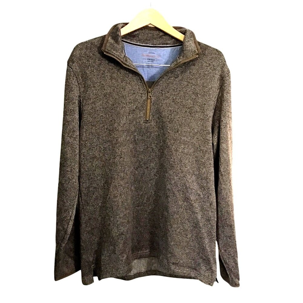 WEATHERPROOF VINTAGE BROWN LONG SLEEVE FUNCTIONAL ZIPPER SWEATER TOP SIZE LARGE